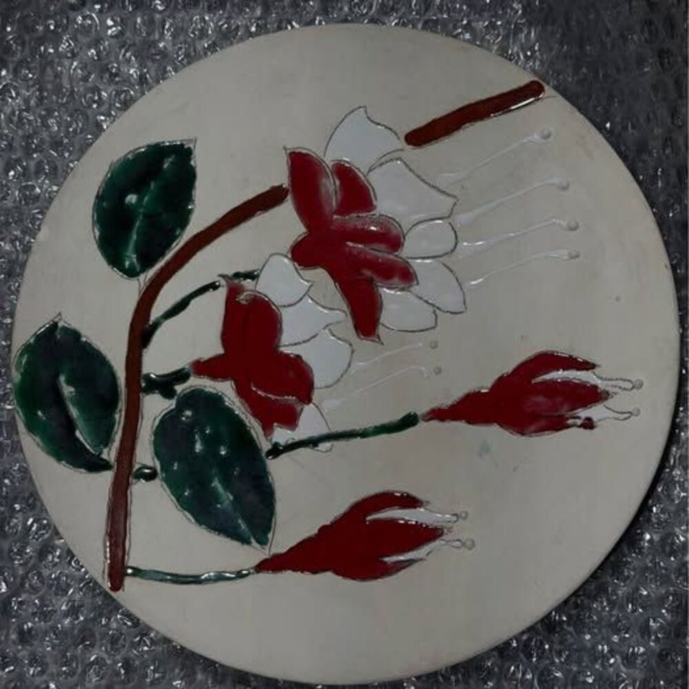 Vintage Art Pottery Wall Plates Set of 2 – Peacock & Fuchsia Floral Raised Glaze